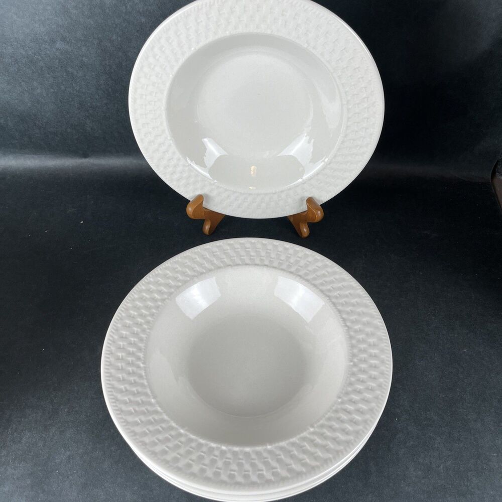 Set Of 4 Oneida Wicker Basket Weave‎ 9”Rimmed Bowl Soup Cereal Pasta
